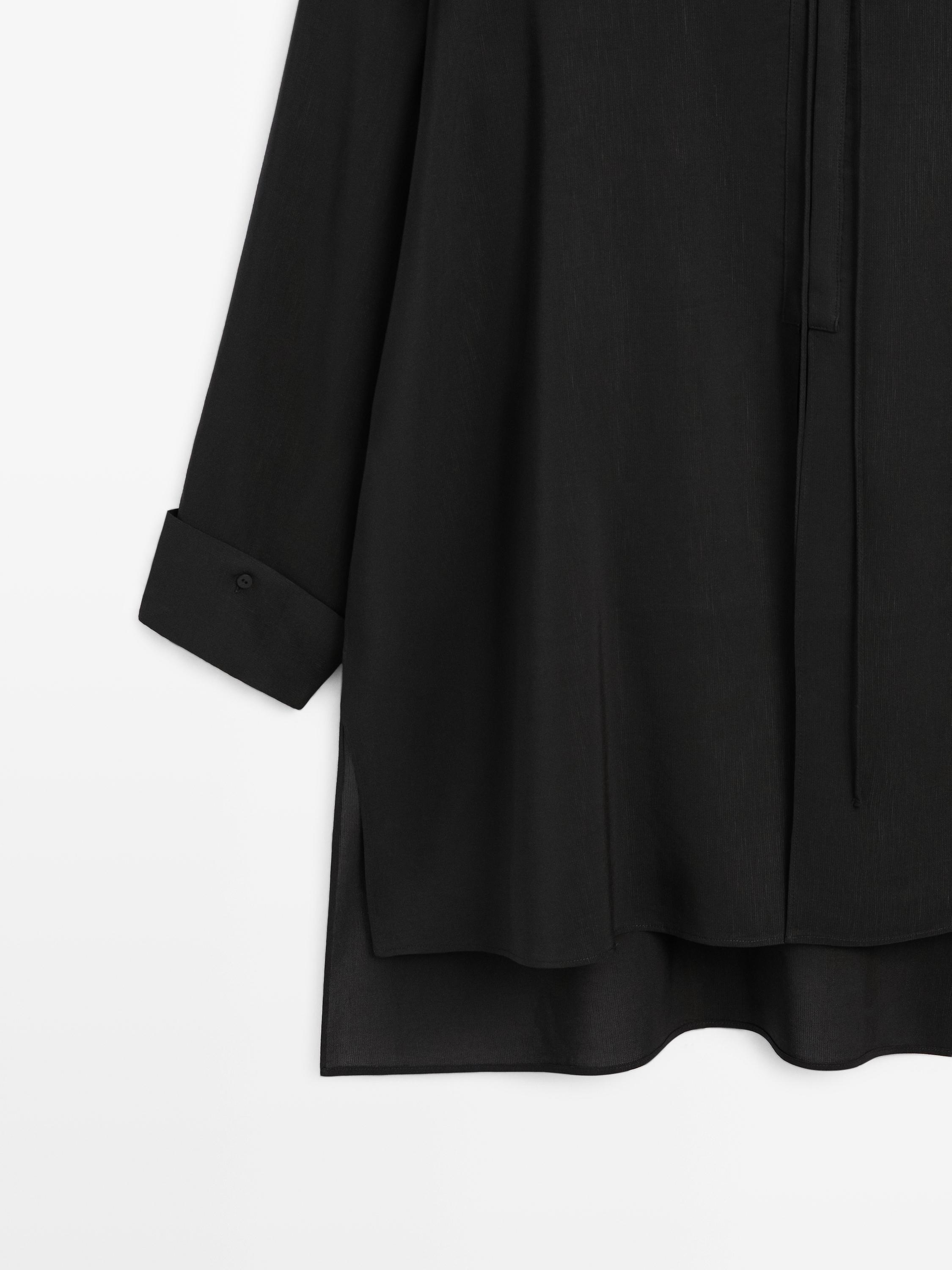 Flowing linen blend shirt with stand collar